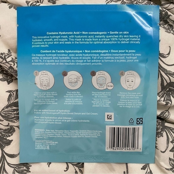 5$ ADD-ON 💦 Lot of 2 NEUTROGENA® HYDRO BOOST Hydrating Hydrogel Sheet Face Mask - Picture 4 of 7